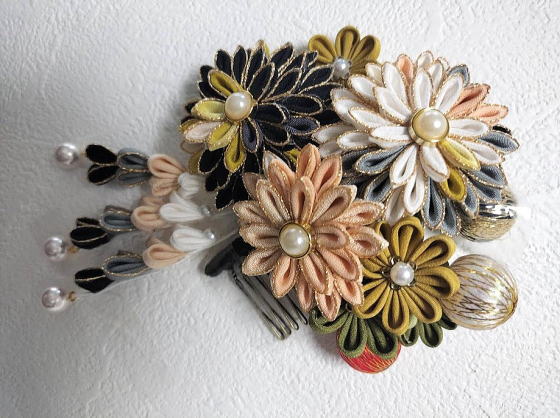 Aki・新作髪飾り|手作り創作、つまみ髪飾り|大阪都島、日産呉服・和田甚