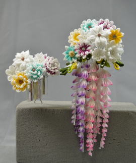 ブライダル創作つまみ髪飾り：藤 byAki