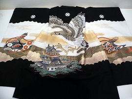 七五三･お宮参り衣装レンタル大阪：正絹男児５歳・羽織＆袴セット