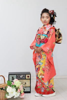 alt="正絹ピンク七五三女児、７歳四つ身"
