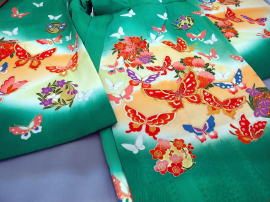 七五三･お宮参り衣装レンタル大阪：正絹3歳グリーン