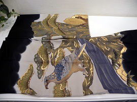 七五三･お宮参り衣装レンタル大阪：黒地・鷹、【UO-202】