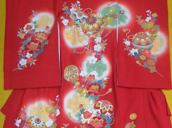 正絹高級産着（お宮参り着）レンタル：ubugi-R-red-004|キモノレンタル|大阪・都島、日産呉服・和田甚