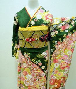 正絹高級京友禅グリーン振袖|fun1005|振袖レンタル|大阪・日産呉服