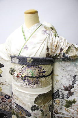 正絹京友禅最新柄振袖・白地【FUN-2056】|高級振袖販売・レンタル|大阪都島、日産呉服・和田甚