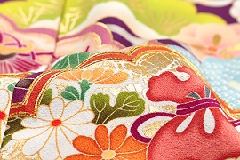 正絹京友禅高級振袖・紫・赤色桜紋八掛付【FＲＮ-2036】||キモノレンタル大阪、日産呉服・都島店