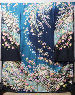 翠山工房謹製：辻が花総絞り振袖/青【FR-1013】|振袖レンタル|大阪・日産呉服・地下鉄都島店