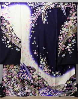 翠山工房謹製：辻が花総絞り振袖/白＆紺【FR-1014】|振袖レンタル|大阪・日産呉服・地下鉄都島店