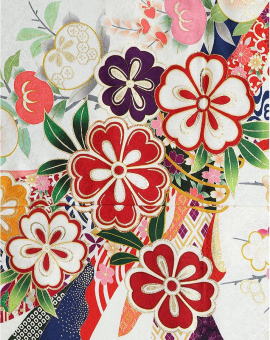 正絹京友禅、白地熨斗目柄振袖【HUN-2033】|キモノレンタル|大阪、日産呉服・都島店