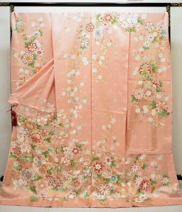 最新柄染の北川謹製手描き振袖・薄オレンジ【FUN-2007】振袖レンタル・大阪