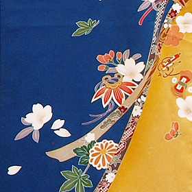 正絹五枚繻子道長青地振袖、レンタル大阪