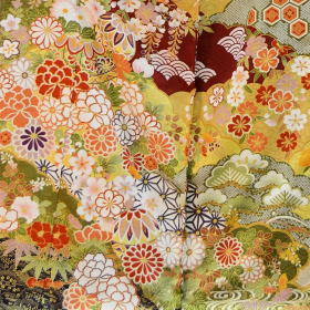 正絹金彩京友禅振袖、赤、レンタル大阪