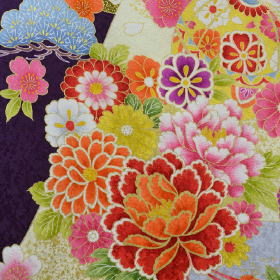 正絹京友禅振袖、紫、レンタル大阪