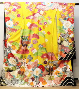 正絹京友禅最新柄振袖・黄色【FUN-2041】|高級振袖販売・レンタル|大阪都島、日産呉服・和田甚