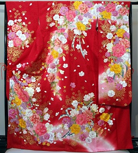正絹金彩花文様京友禅赤地振袖|fr131|振袖レンタル|大阪・日産呉服