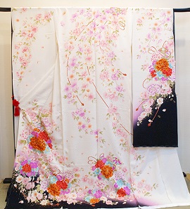 正絹金ラメ入り地紋京友禅オフホワイトの振袖|fo103|振袖レンタル|大阪・日産呉服