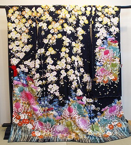 正絹手描き加賀友禅黒地振袖|fo108|振袖レンタル|大阪・日産呉服