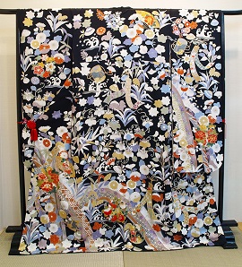 正絹緞子宝づくし文様の黒地手描き京友禅振袖|fr107|振袖レンタル|大阪・日産呉服