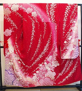 正絹地紋総絞りおぼろ染め京友禅赤地振袖|fr116|振袖レンタル|大阪・日産呉服