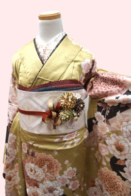 新色くすみグリーン振袖【FUN-2046】|振袖レンタル・着付け|大阪都島、日産呉服・和田甚