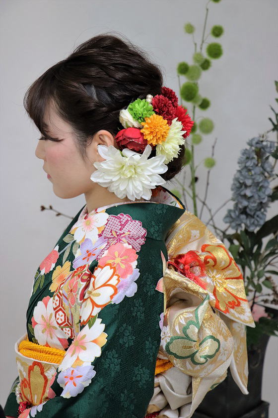 正絹手描き京友禅・グリーン振袖【FRN-2031】|振袖レンタル|大阪・日産呉服・地下鉄都島店