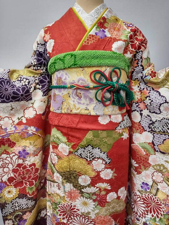 正絹丹後縮緬朱色地百花繚乱振袖【FR-1051】|振袖レンタル|大阪・日産呉服
