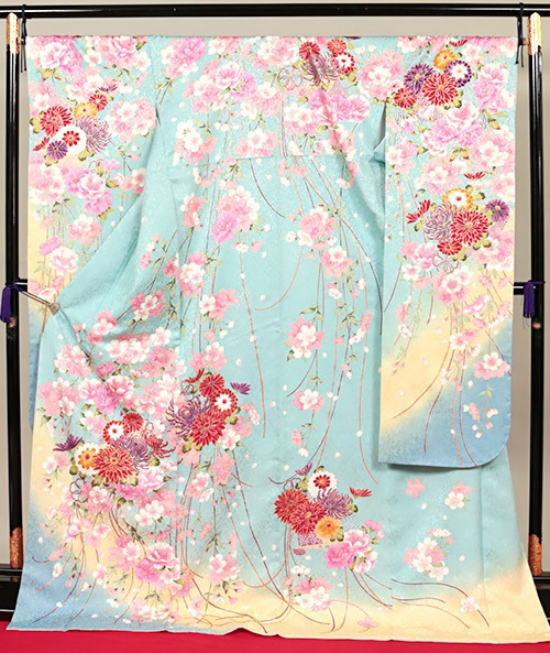 正絹高級振袖・ブルー【nhr-2301】|高級呉服セレクトショップ：きもの粋人|大阪都島、日産呉服・和田甚