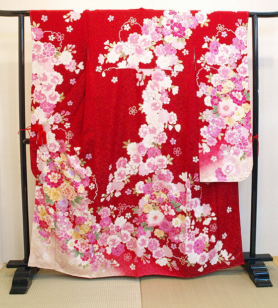 正絹臙脂・ピエールカルダン振袖|fr121|振袖レンタル|大阪・日産呉服