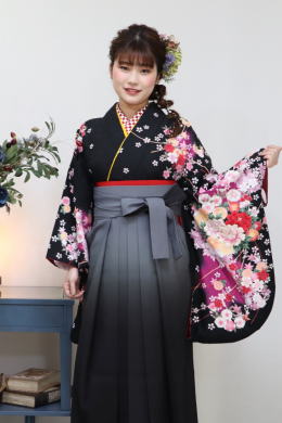 袴レンタルセット【h-010】黒刺繍入り小袖|レンタル袴|大阪、日産呉服・和田甚