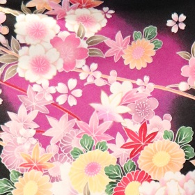 黒赤花柄小袖|H010|＋袴レンタル|大阪。地下鉄都島駅徒歩1分