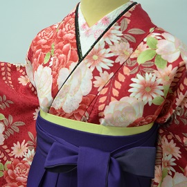 赤レトロ小袖|H-008|袴レンタル|大阪。地下鉄都島駅徒歩1分