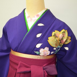 紫地黄色ピンク花柄小袖|H-023|袴レンタル|大阪。地下鉄都島駅徒歩1分