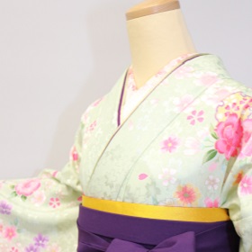 薄グリーン花小袖|H-007|＋袴レンタル|大阪。地下鉄都島駅徒歩1分