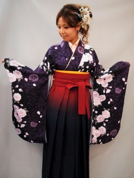 袴レンタル大阪・紫総柄白花小袖：H-001