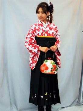 卒業式、袴レンタル大阪：赤矢絣:H-006