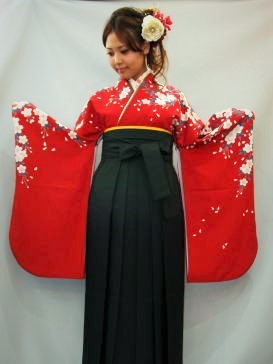 袴レンタル大阪・赤地桜小花：H-002