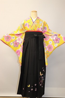 卒業式、袴レンタル大阪：黄色・ピンク小袖＋袴レンタル|H-019|大阪。地下鉄都島駅徒歩1分