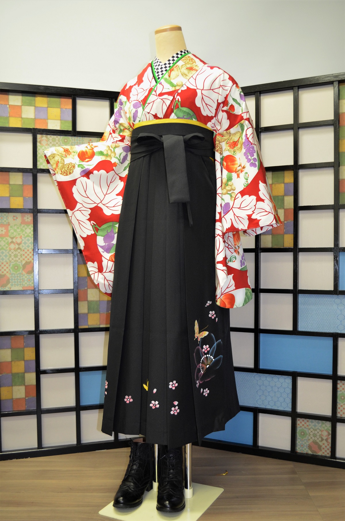 京都老舗染色「岡重」のオリジナル袴用着物【hro-1003_red】|レンタル袴|大阪、日産呉服・和田甚