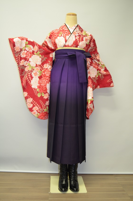 赤レトロ小袖|H-008|袴レンタル|大阪。地下鉄都島駅徒歩1分