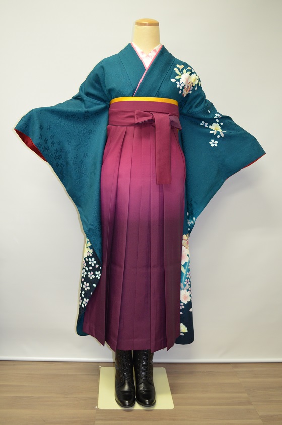 緑地ピンク花毬小袖|H-024|袴レンタル|大阪。地下鉄都島駅徒歩1分