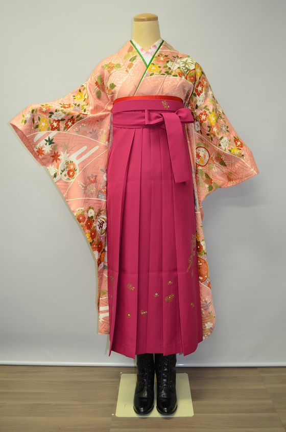 ピンク地花柄小袖|H-025|袴レンタル|大阪。地下鉄都島駅徒歩1分