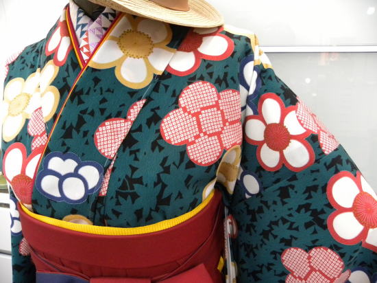 撫松庵のオリジナル袴用着物【hro-1005_green】|レンタル袴|大阪、日産呉服・和田甚