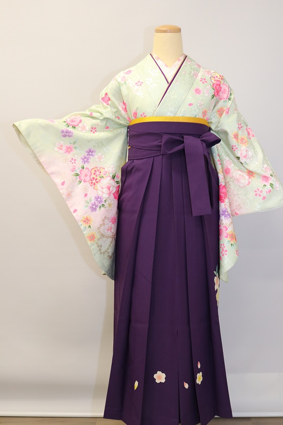 薄グリーン花小袖|H-007|＋袴レンタル|大阪。地下鉄都島駅徒歩1分