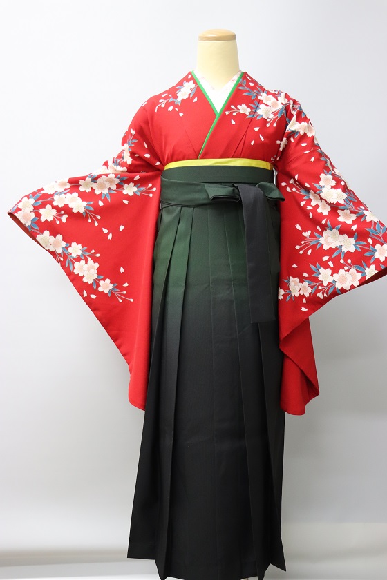 卒業式、袴レンタル大阪・赤小桜小袖：H-002