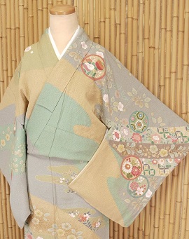 桶絞り、手描き友禅訪問着：H-043|レンタルキモノ|大阪・日産呉服・都島店