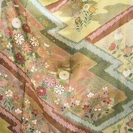 二代目松井青々作。蝋たたき桶絞り訪問着、黄色【H-005】