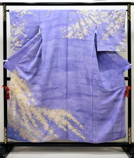 正絹金彩友禅ブルー染ぼかし訪問着【H-029】.レンタル大阪