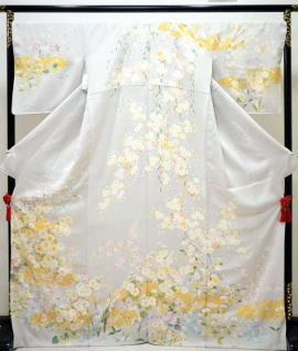 吉澤謹製、手描きグレー訪問着【H-011】|訪問着レンタル|大阪都島日産呉服・和田甚