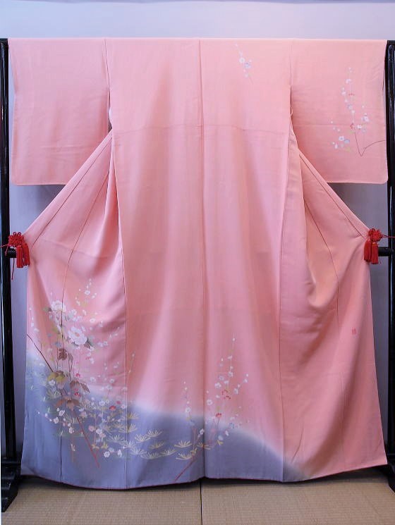 正絹手描き付下げ訪問着、ピンクグレー【H-021】レンタル大阪