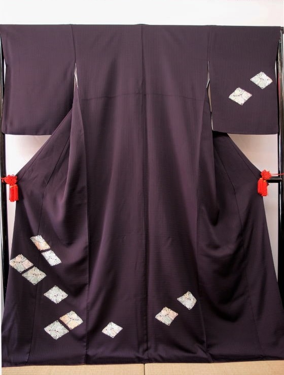 正絹京友禅訪問着、濃紫【H-025】レンタルキモノ|大阪・日産呉服
